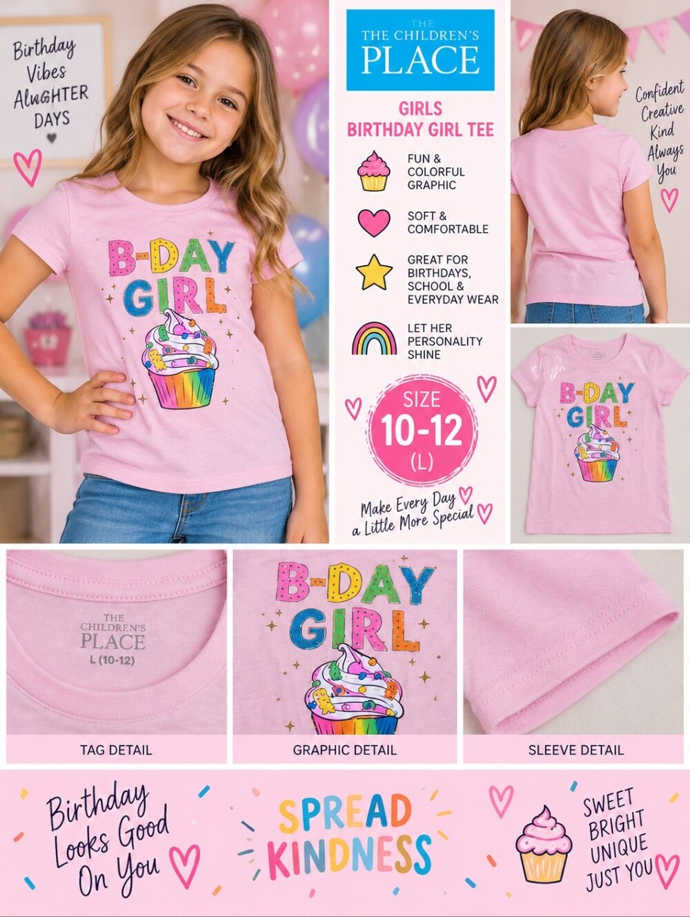 Children's Place girls size 10-12 pink birthday girl shirt #19